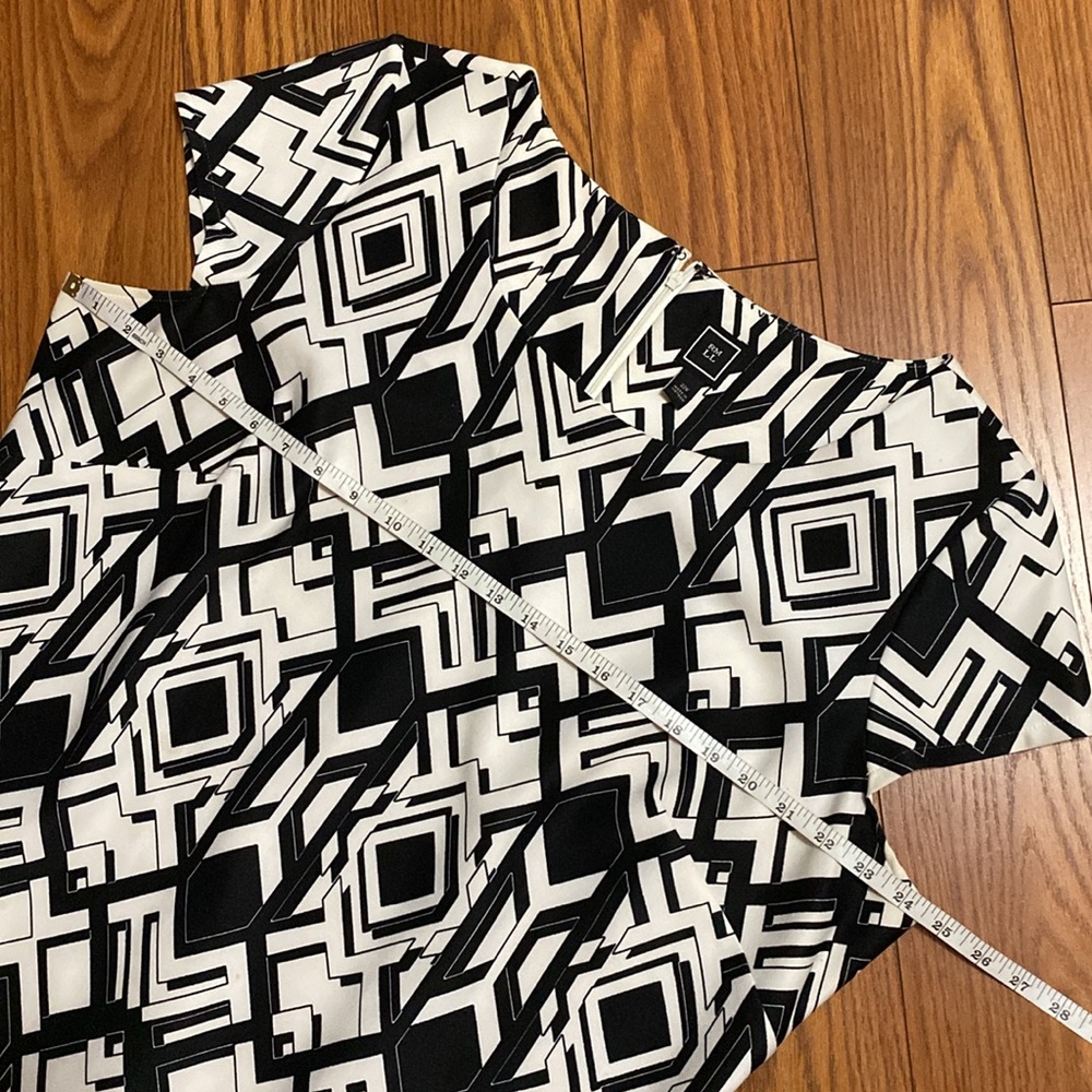 RM LL women’s black and white Geometric Diamond print cap sleeve shift dress - Picture 8 of 11